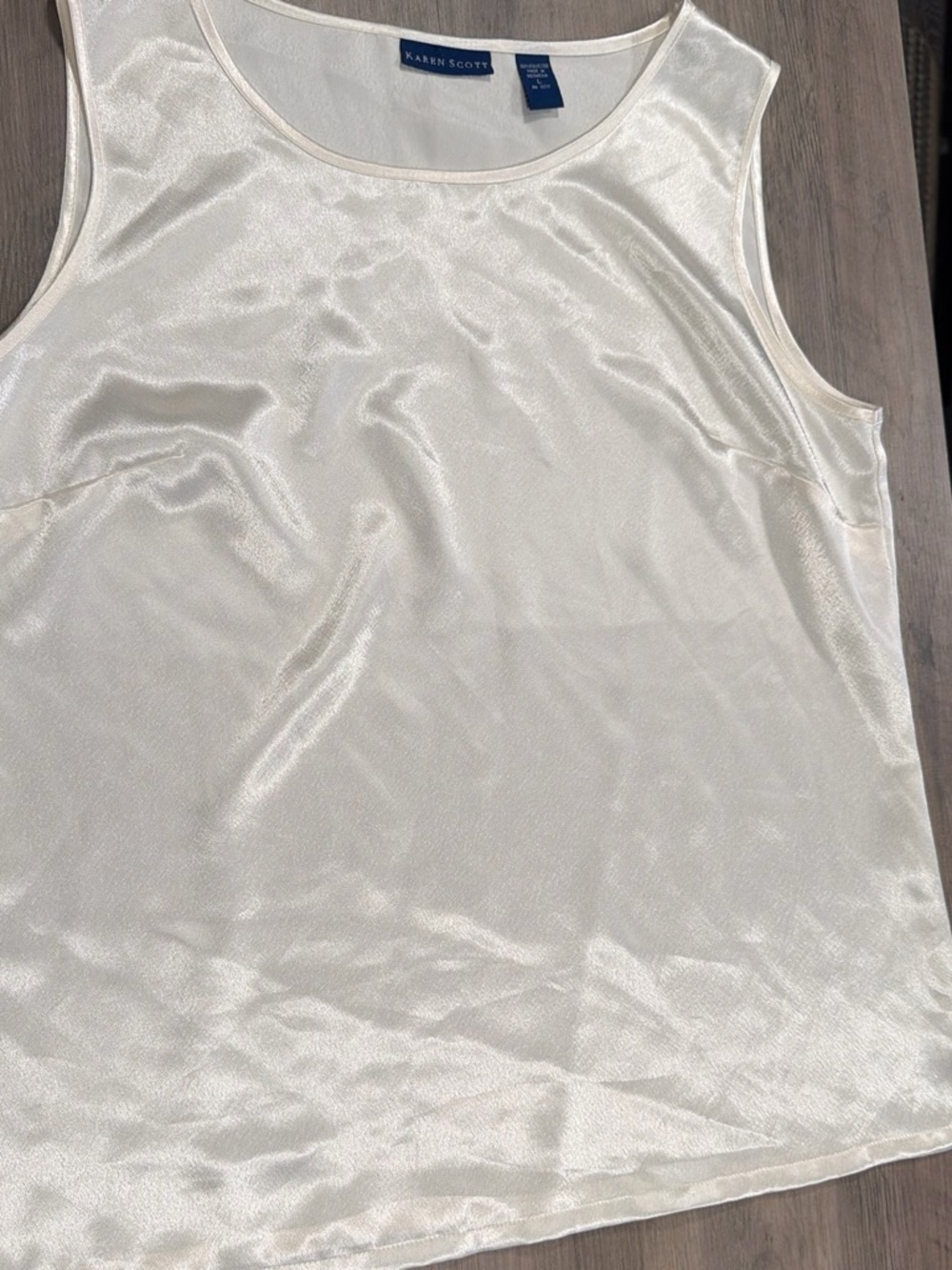 Karen Scott Ivory Satin Scoop-Neck Tank